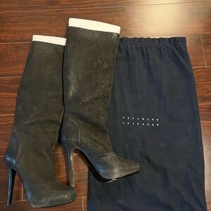 Vera Wang Black Leather High-Heel Boots